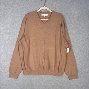 NEW Amazon Essentials V Neck‎ Sweater XXL Camel 100% Cotton Neutral Preppy Golf